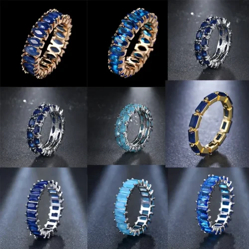 Venda quente da temporada nova série de anel de zircão azul cobre micro-montagem jóias acessórios transfronteiriços elegante casamento noivado