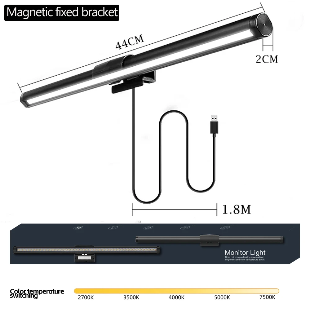 Lâmpada de mesa led para cuidados com os olhos, barra de luz para monitor de pc, tela rgb, barra de luz com escurecimento contínuo, lâmpada de mesa suspensa para leitura - Imagem 10