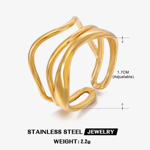 Anéis abertos minimalistas de aço inoxidável para mulheres, três camadas, linha de metal, anel estético de casamento, acessórios de joias de designer