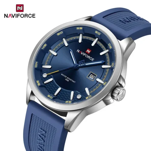 Naviforce relógio masculino de negócios, pulseira de silicone, quartzo, casual, data, luminoso, à prova d'água, relógio original
