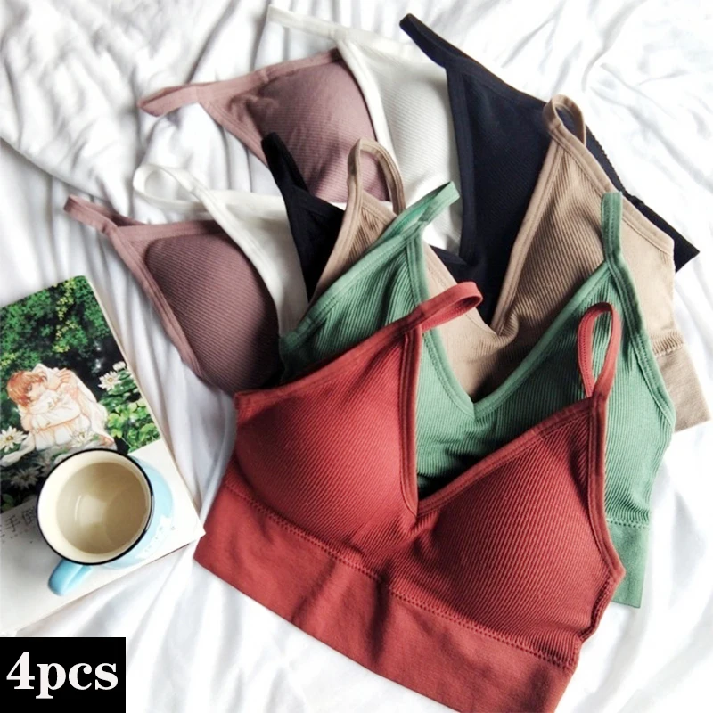 4 pçs sutiãs femininos confortáveis sem fio confortável sem costura sutiã esportivo estiramento sem fio sutiãs de yoga com almofadas de sutiã removíveis