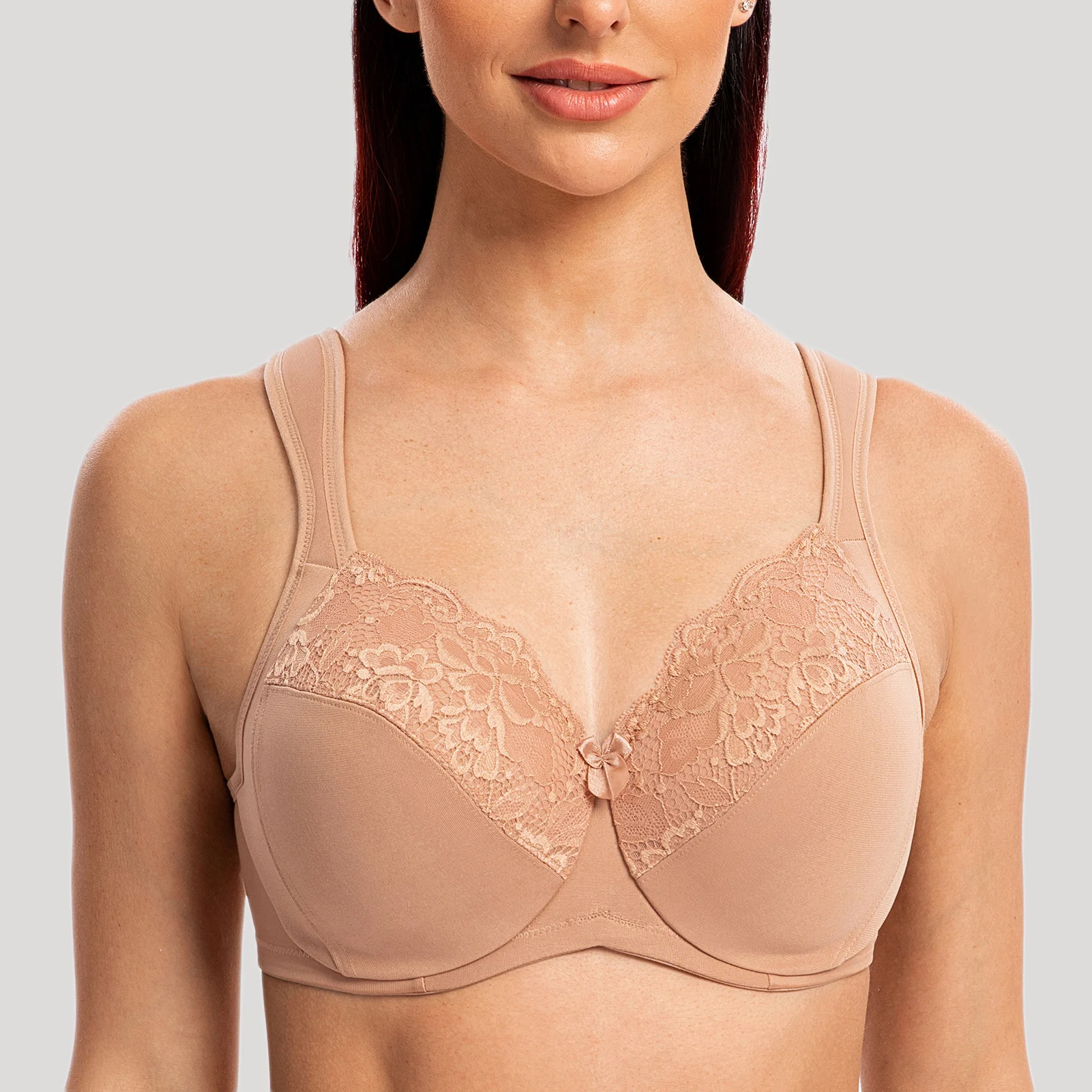 MELENECA Sutiã feminino com aro de cobertura total minimizador plus size renda alça de almofada confortável - Imagem 8