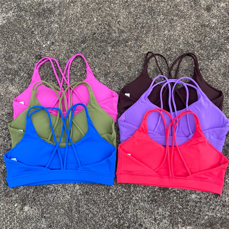 Mulheres alças cruzadas sutiã esportivo ginásio treino colheita superior yoga colete de alto impacto fitness bralette push up correndo apertado acolchoado roupa interior