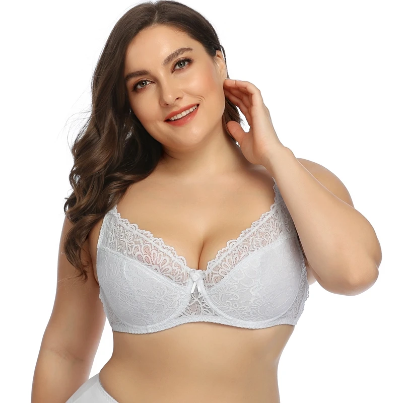 Sutiã de renda lisa para mulher plus size sutiã com fio sem espuma lingerie de copo completo 34e 36e 38d 38e 40d 40e 42d 42e 44e 46e 48e-6003 - Imagem 5