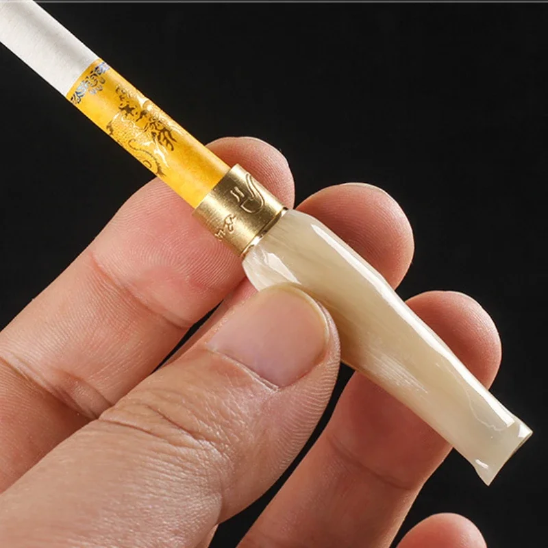 Tubo grosso do suporte do filtro do cigarro, Chifre de Yak Natural, Mini tubo lavável reutilizável - Imagem 4