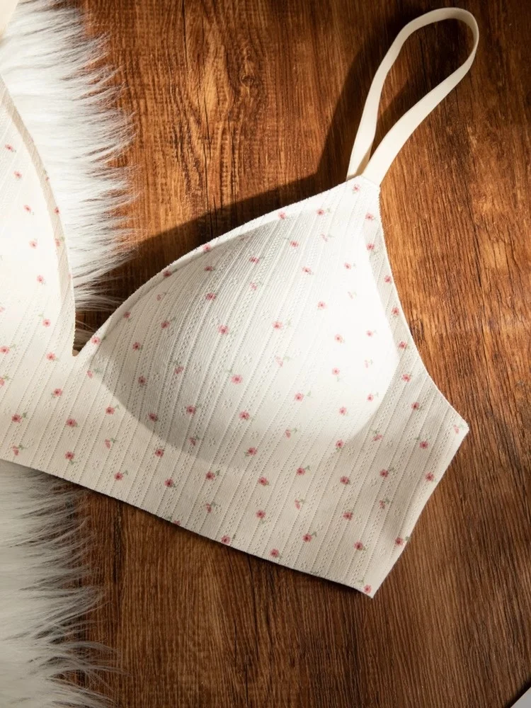 Sutiã Esportivo com Estampa Floral Sem Fio Copo Triangular Lingerie Fena Alça Fixa Decote em V Sem Costura Universal para... - Imagem 3