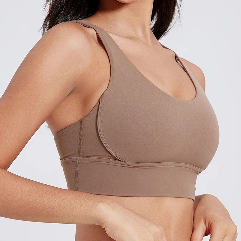 Sutiã feminino de cor sólida com costas cruzadas, roupa íntima fitness macia, sutiã esportivo, academia, yoga, treino atlético com almofada no peito - Imagem 4