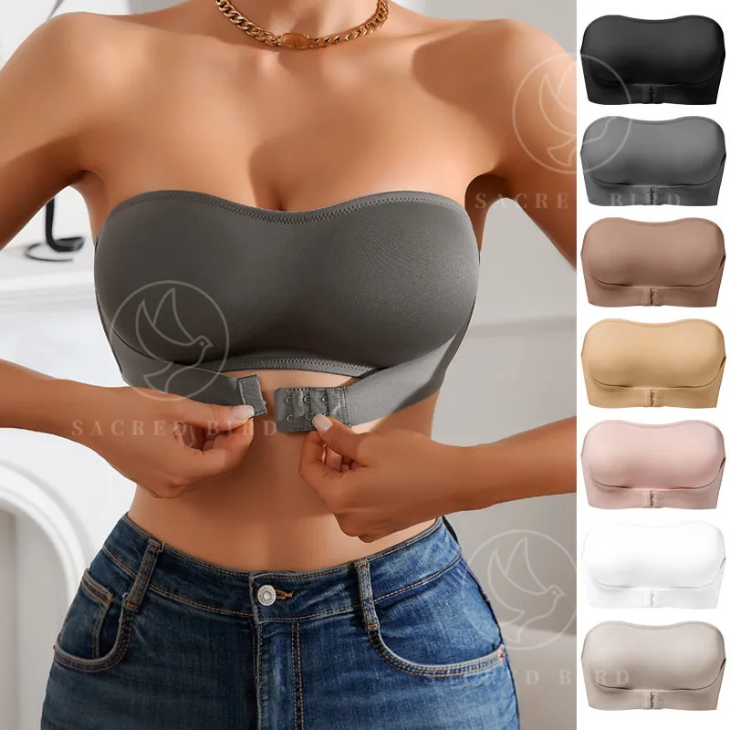 Venda quente Novo design eficaz à prova de deslizamento lateral uma peça bralette acolchoado seda gelo sem alças sutiã para mulher