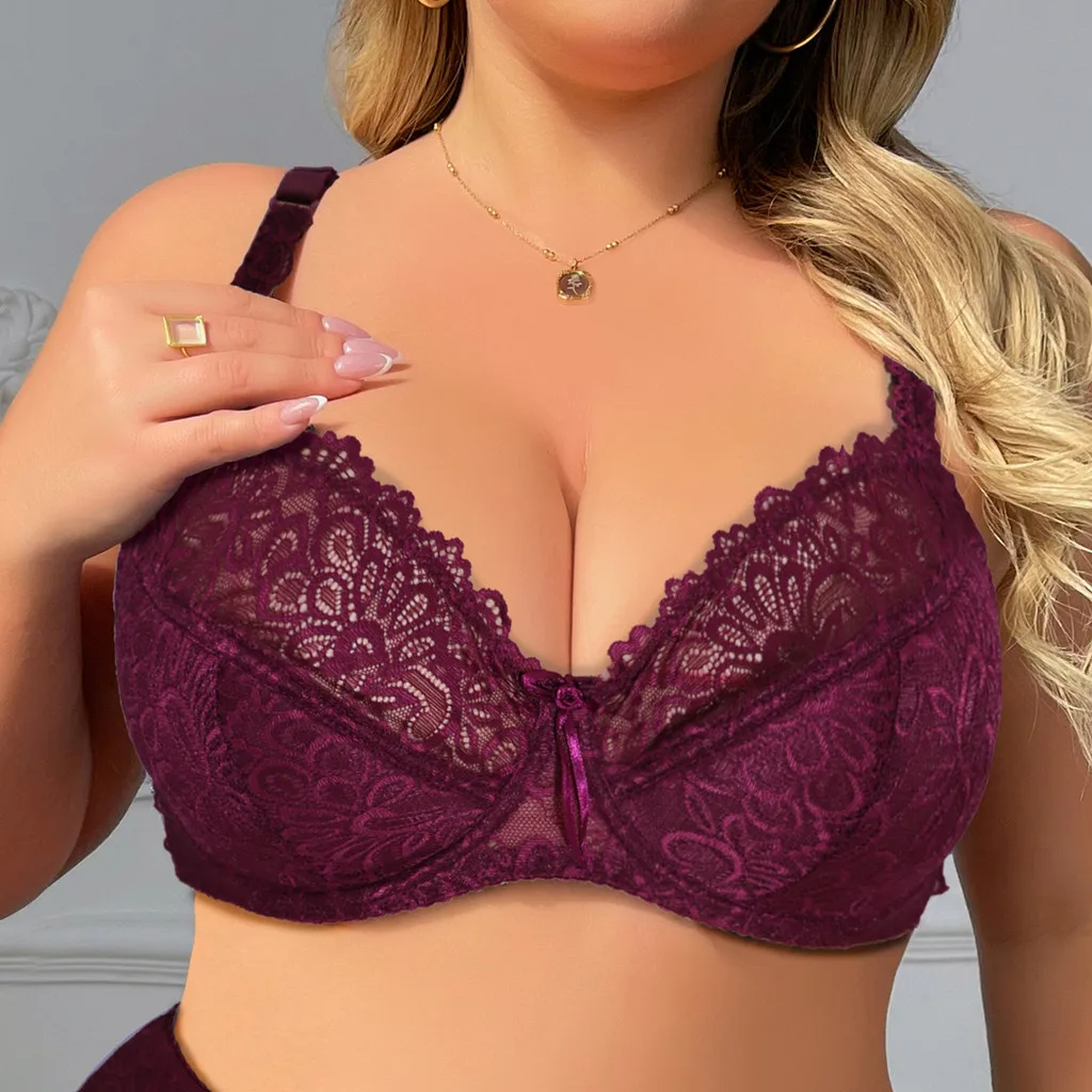 Sutiã de renda lisa para mulher plus size sutiã com fio sem espuma lingerie de copo completo 34e 36e 38d 38e 40d 40e 42d 42e 44e 46e 48e-6003 - Imagem 9