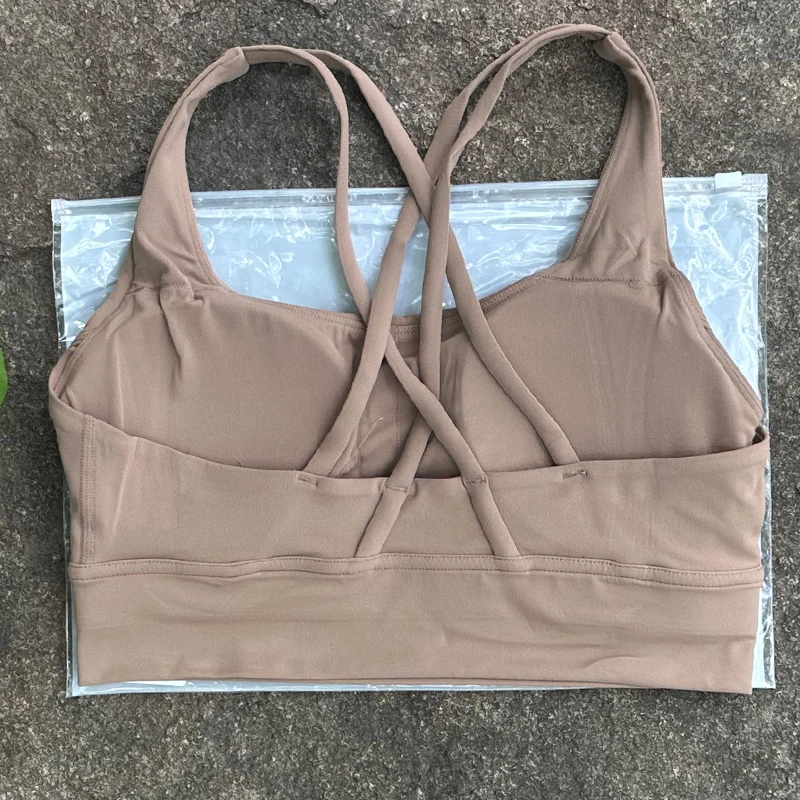 Sutiã feminino de cor sólida com costas cruzadas, roupa íntima fitness macia, sutiã esportivo, academia, yoga, treino atlético com almofada no peito - Imagem 19