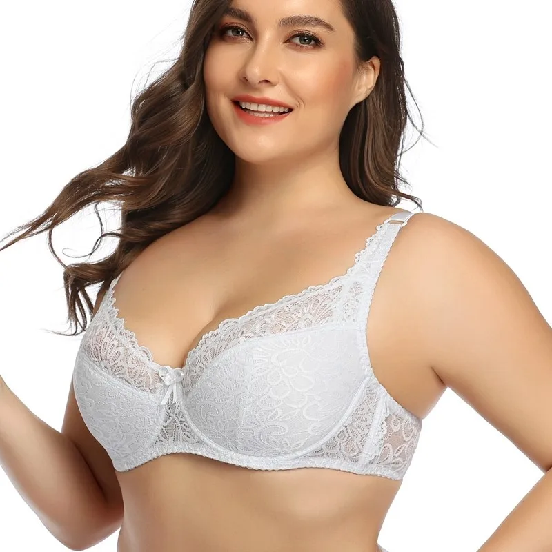 Sutiã de renda lisa para mulher plus size sutiã com fio sem espuma lingerie de copo completo 34e 36e 38d 38e 40d 40e 42d 42e 44e 46e 48e-6003 - Imagem 4