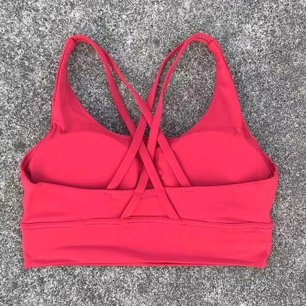 Sutiã feminino de cor sólida com costas cruzadas, roupa íntima fitness macia, sutiã esportivo, academia, yoga, treino atlético com almofada no peito - Imagem 20