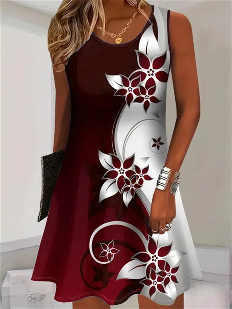 Moda floral padrão feminino mini vestidos de verão sem mangas flor 3d impressão rua tendência senhoras vestido 3xl plus size vestido casual