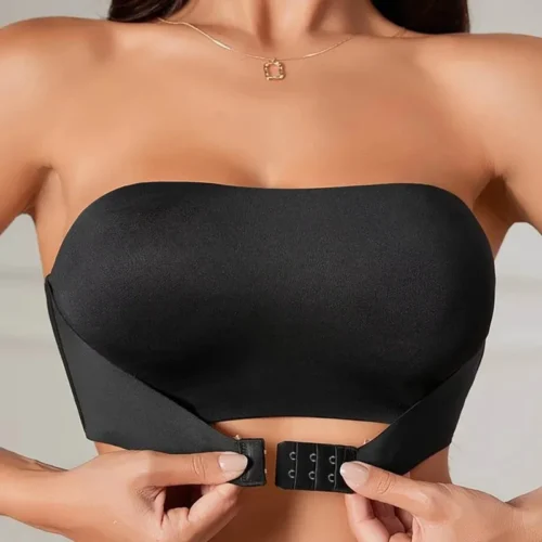 Sutiã sem alças feminino sexy sem costura sem estofamento botão frontal sutiã confortável suave meia xícara de silicone roupa interior antiderrapante