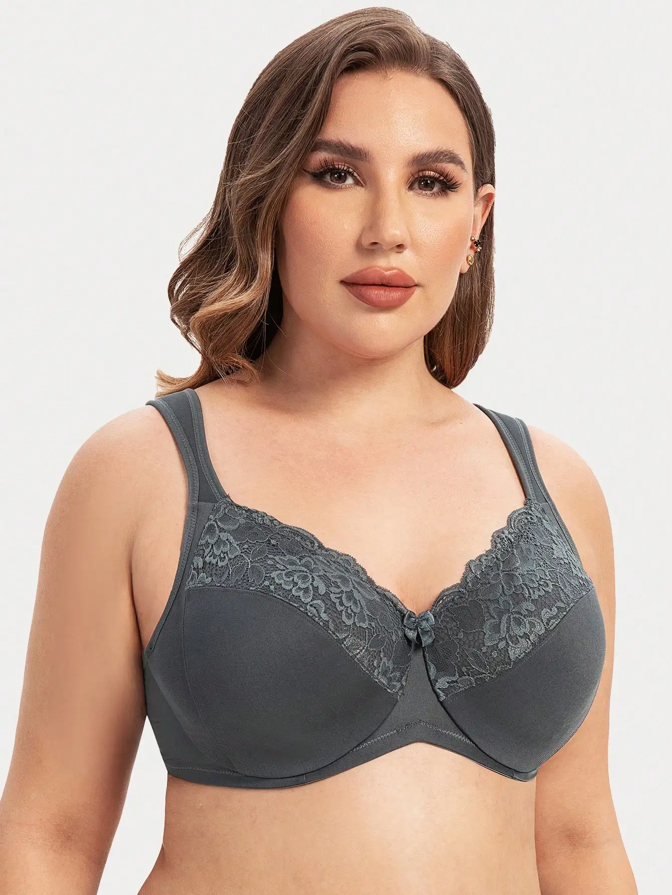 MELENECA Sutiã feminino com aro de cobertura total minimizador plus size renda alça de almofada confortável - Imagem 3