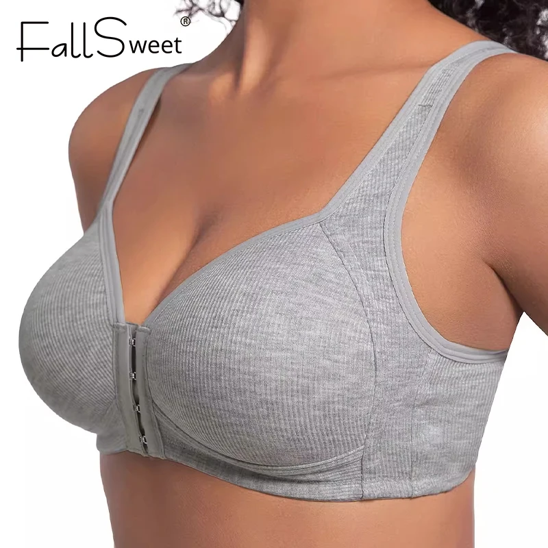 Fallsweet sutiã de fechamento frontal sem fio para mulheres sem costura cobertura completa sutiã copos fixos tamanho grande conforto roupa interior mãe lingeries - Imagem 3