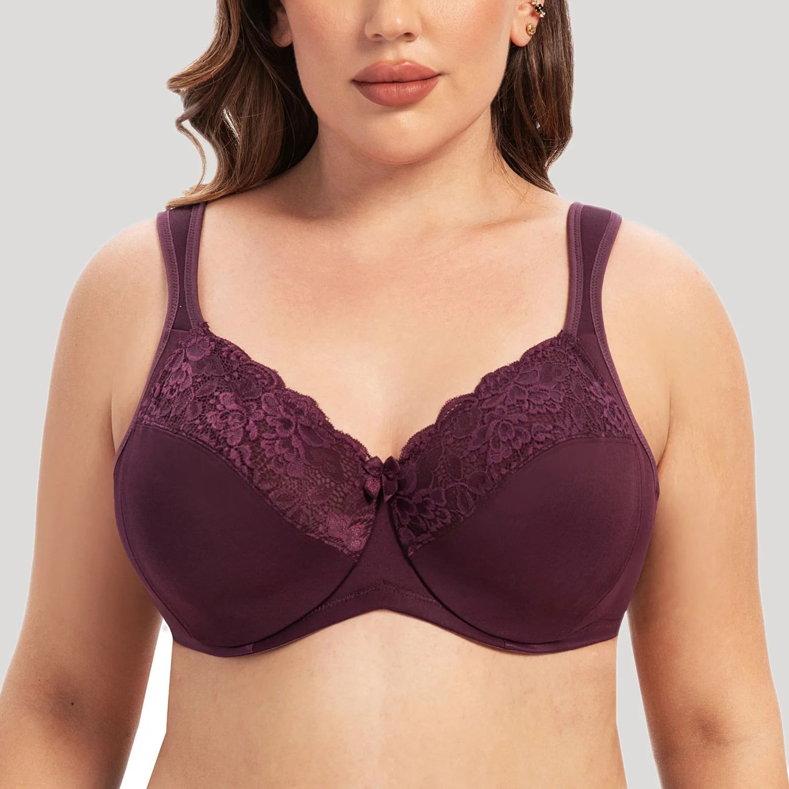 MELENECA Sutiã feminino com aro de cobertura total minimizador plus size renda alça de almofada confortável - Imagem 9