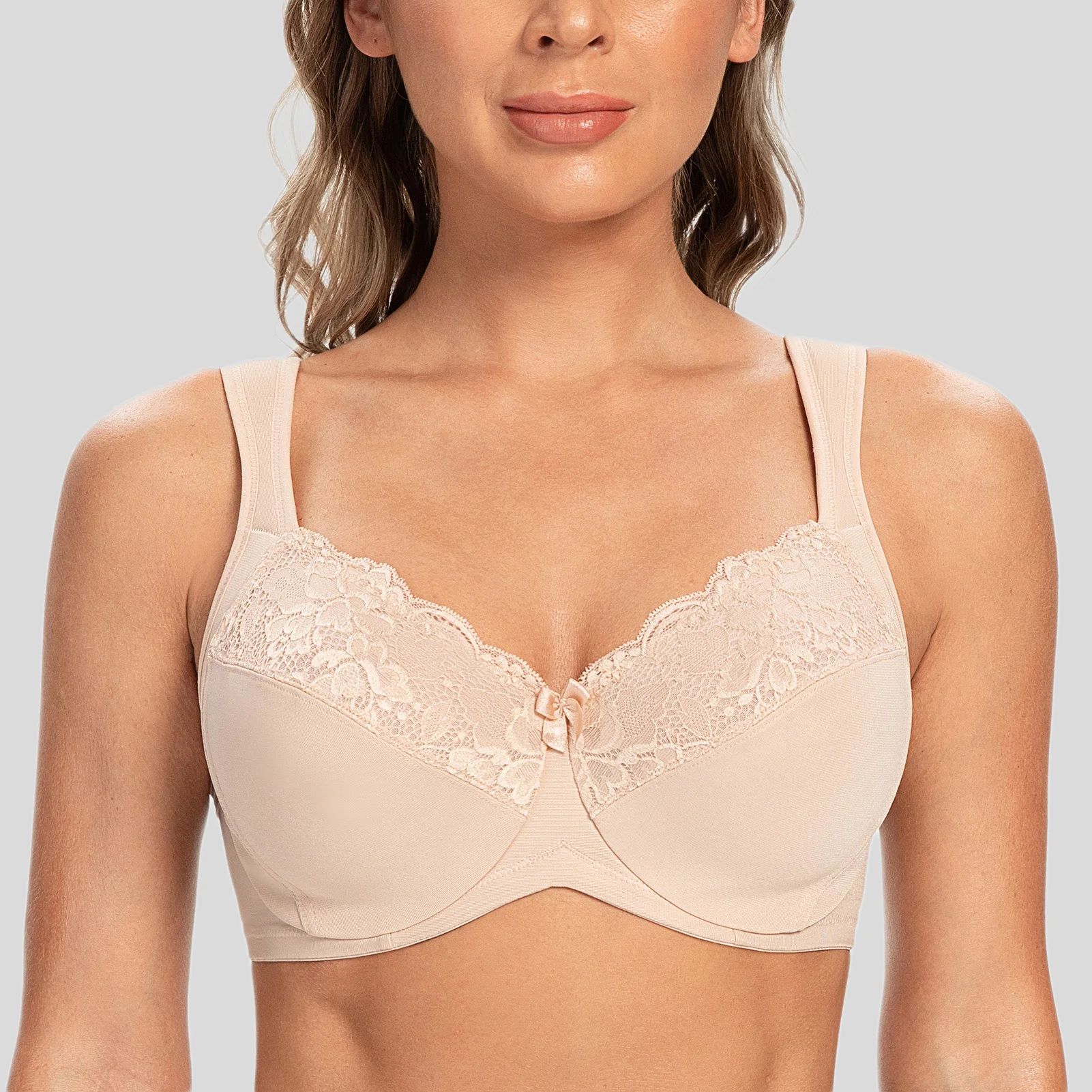 MELENECA Sutiã feminino com aro de cobertura total minimizador plus size renda alça de almofada confortável - Imagem 6