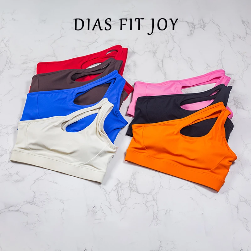 DIAS FIT JOY Mulheres Um Ombro Sutiãs Esportivos Yoga Top Colete Yoga Ginásio esporte ao ar livre Correndo Roupa Interior de Fitness