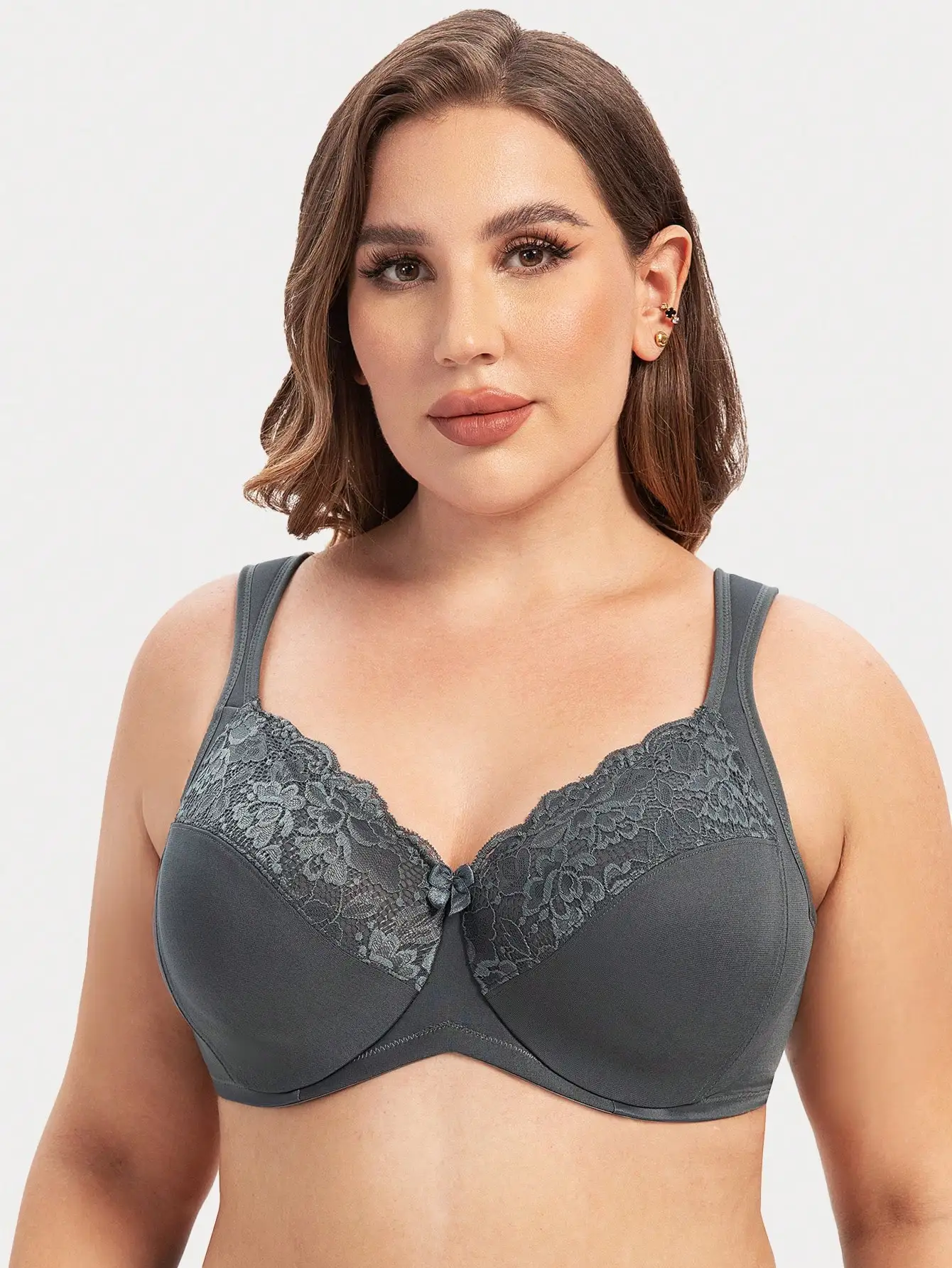 MELENECA Sutiã feminino com aro de cobertura total minimizador plus size renda alça de almofada confortável - Imagem 4