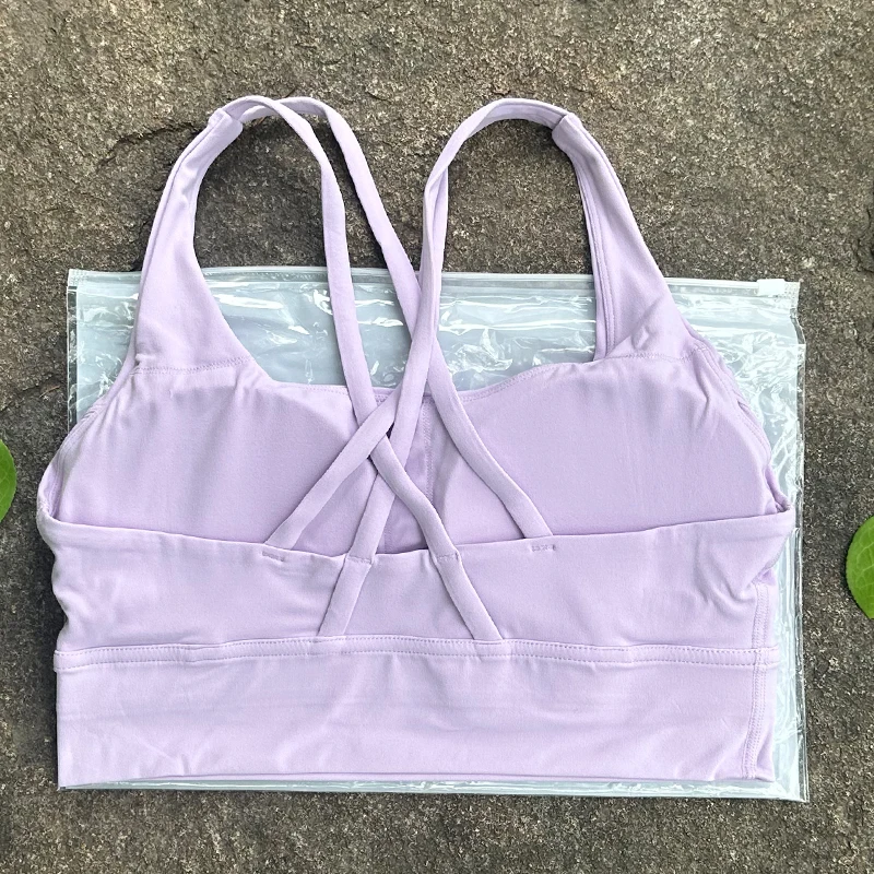 Sutiã feminino de cor sólida com costas cruzadas, roupa íntima fitness macia, sutiã esportivo, academia, yoga, treino atlético com almofada no peito - Imagem 21