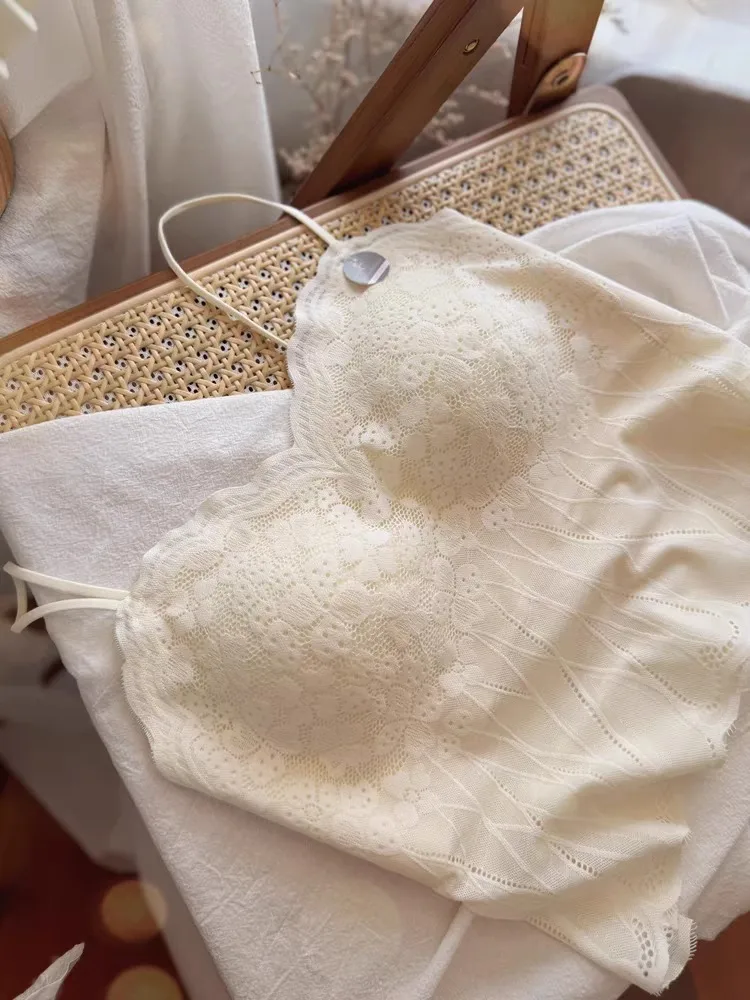 Top de Renda Sexy com Alças, Brtte Sem Costura para Mulheres, Sutiã Sem Arame com Almofada para o Peito, Estilo de Top com...