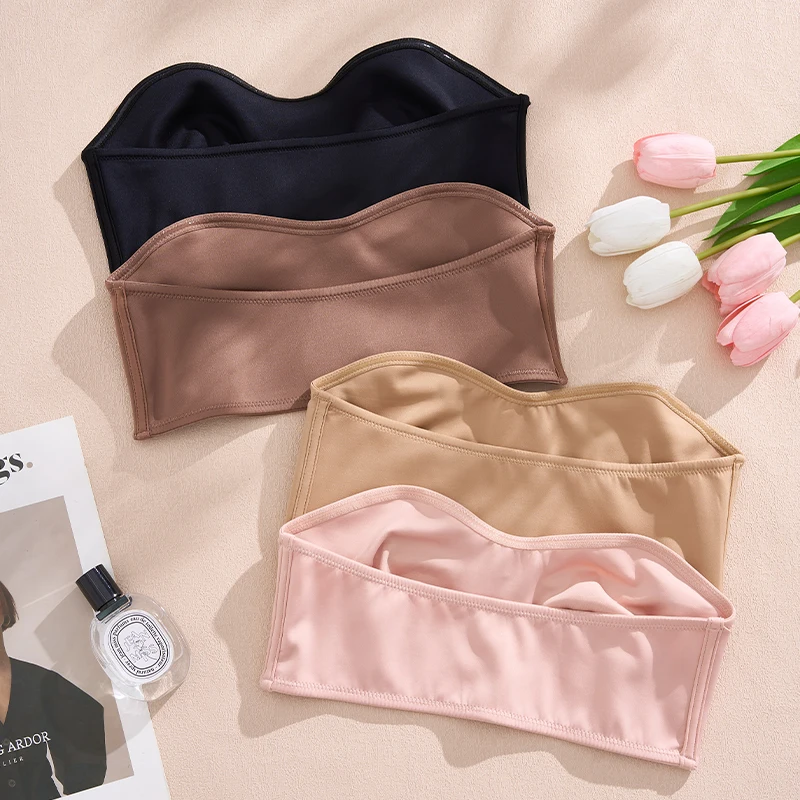 Venda quente Novo design eficaz à prova de deslizamento lateral uma peça bralette acolchoado seda gelo sem alças sutiã para mulher - Imagem 6