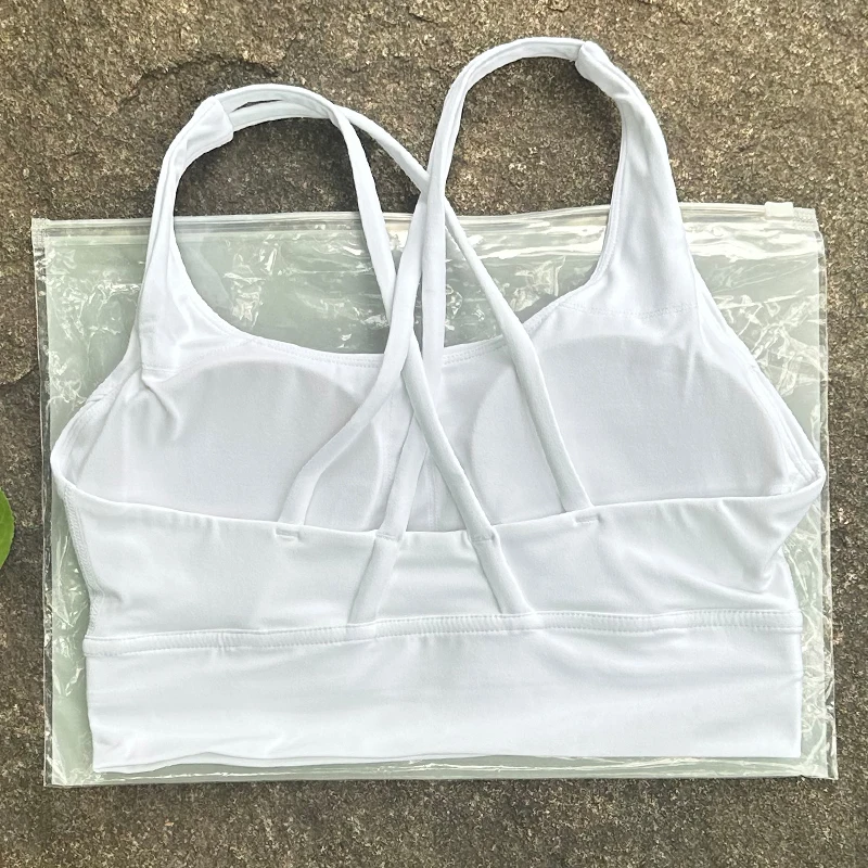 Sutiã feminino de cor sólida com costas cruzadas, roupa íntima fitness macia, sutiã esportivo, academia, yoga, treino atlético com almofada no peito - Imagem 13