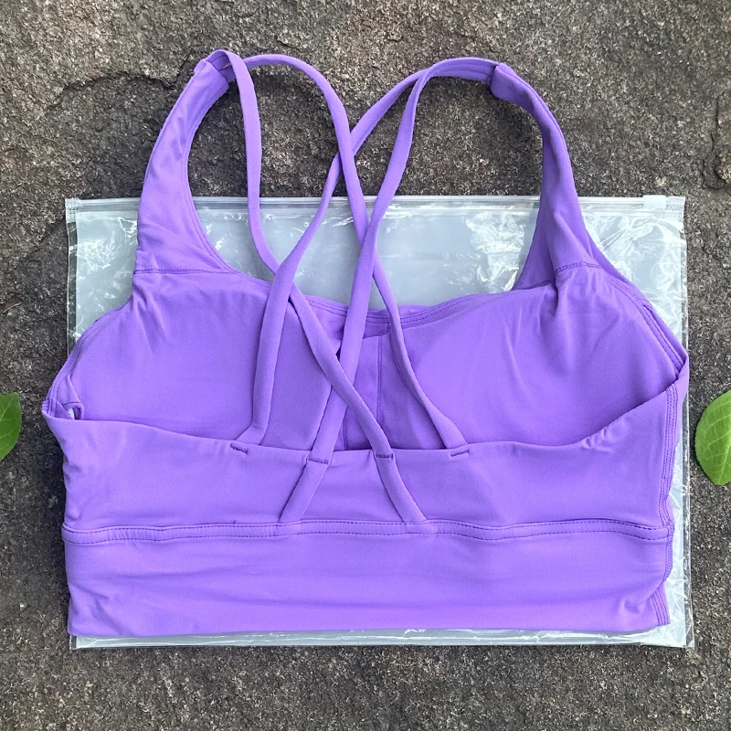 Sutiã feminino de cor sólida com costas cruzadas, roupa íntima fitness macia, sutiã esportivo, academia, yoga, treino atlético com almofada no peito - Imagem 12
